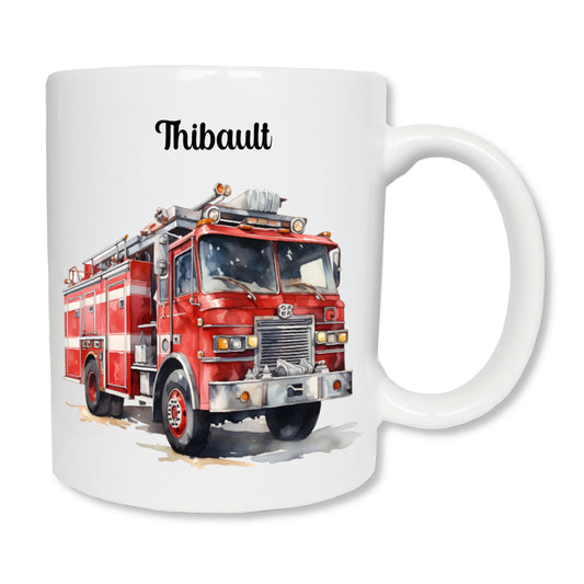 Mug personnalisé camion de pompier avec prénom - cadeau original pour pompier
