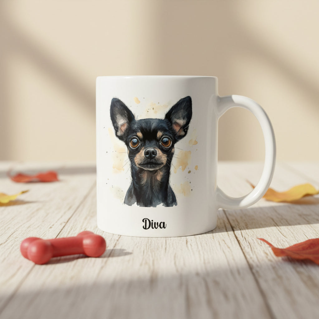 Mug personnalisé céramique avec chien chihuahua poils courts et prénom - Cadeau anniversaire