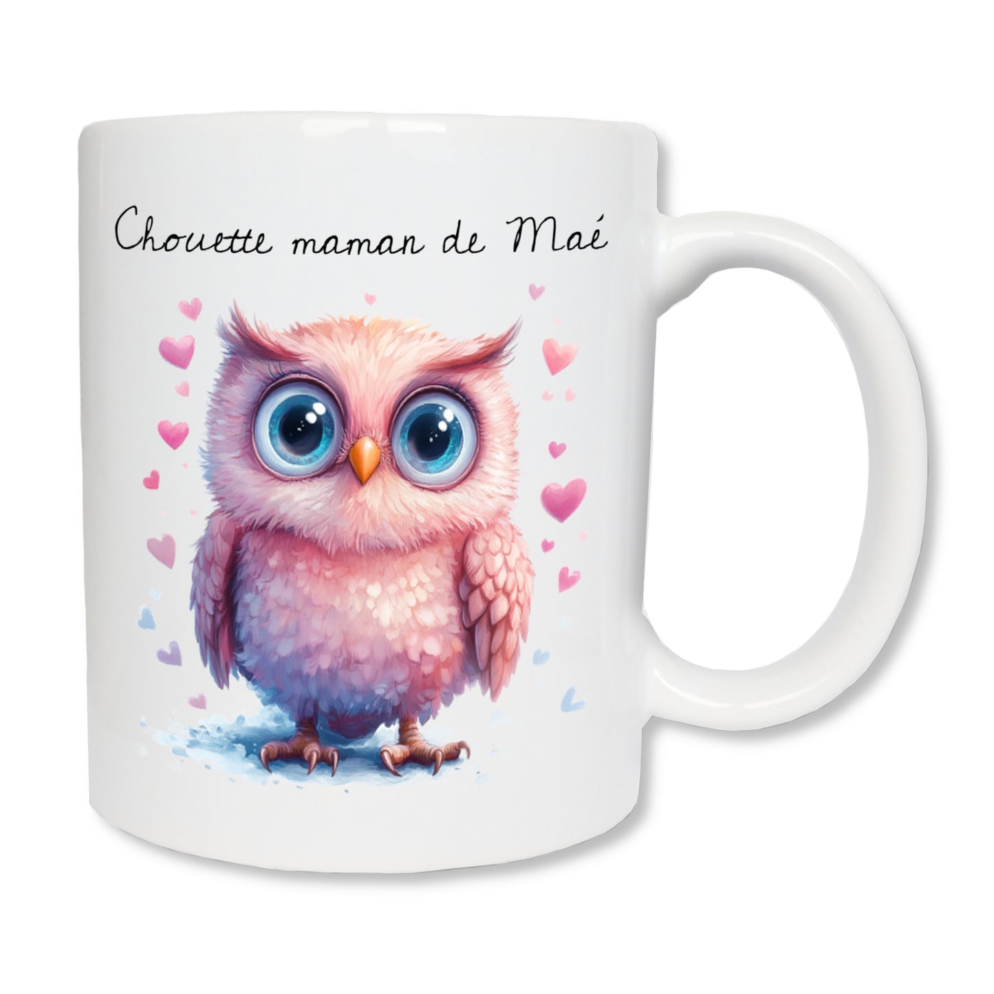 Mug blanc de 325 ml en céramique avec une chouette rose - Idée cadeau  maman - Fête des mères