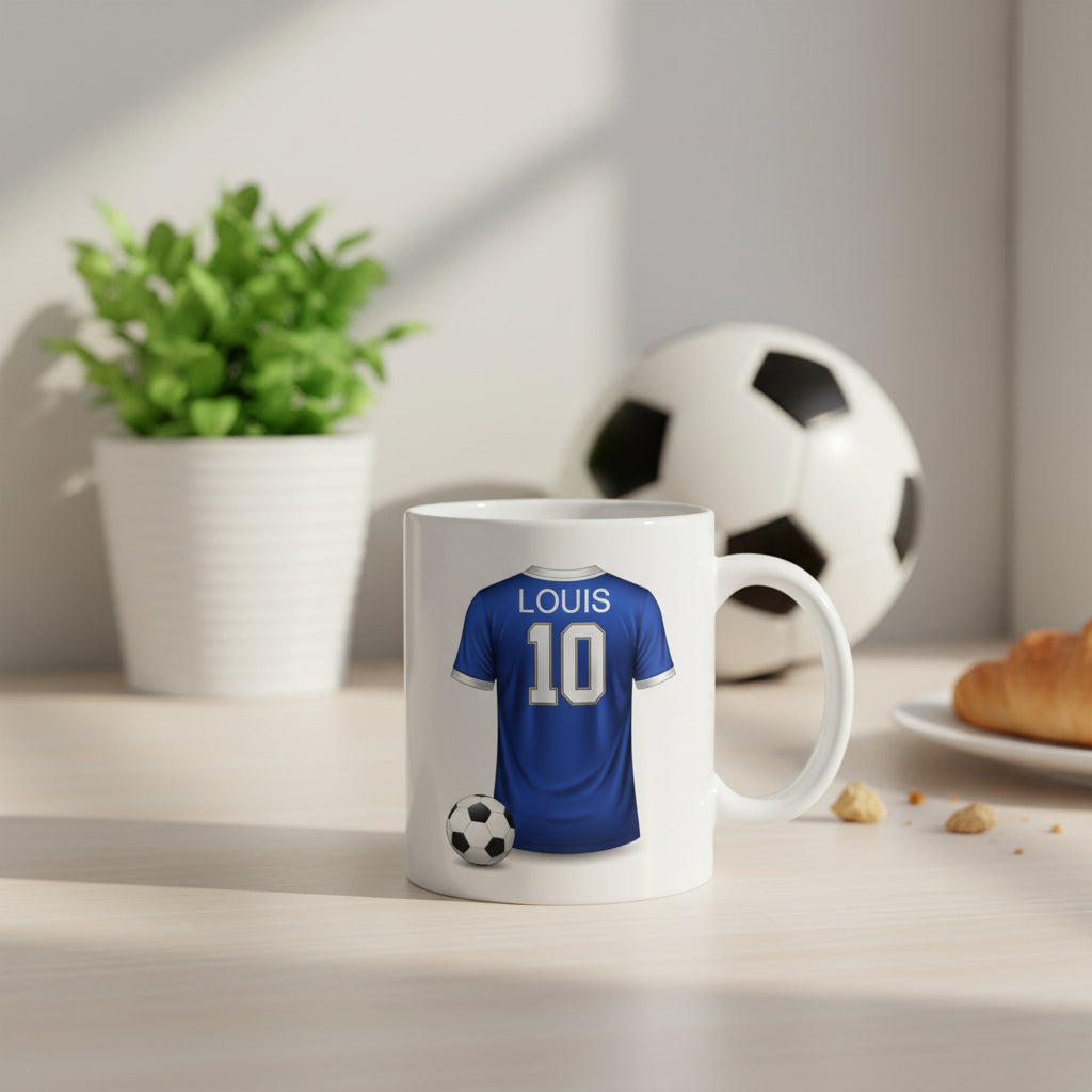 Mug football personnalisé en céramique blanche
