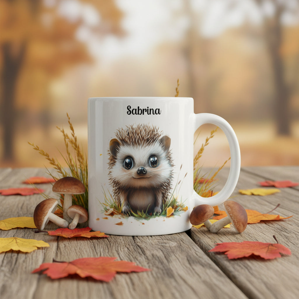 Tasse personnalisée céramique avec hérisson et prénom - Cadeau de Noël
