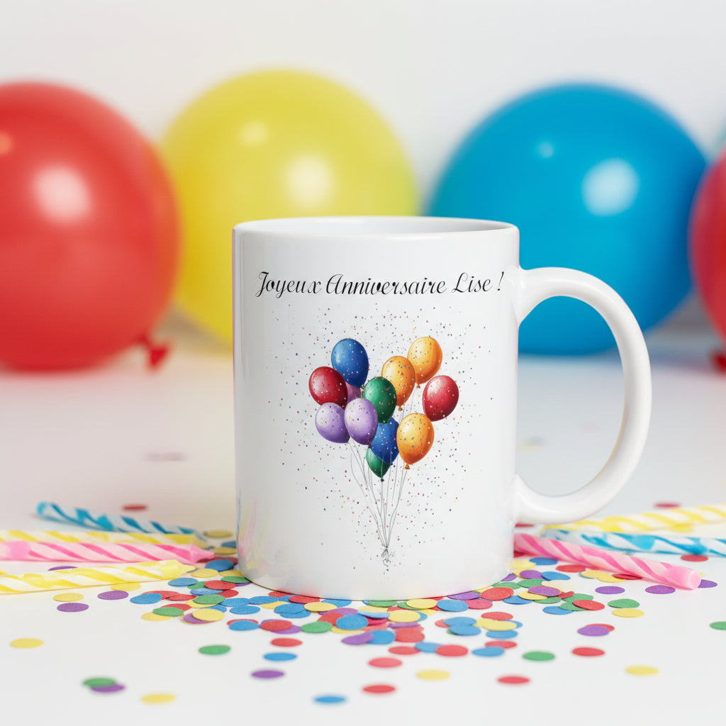 Tasse personnalisé en céramique 325 ml avec texte et ballons - Cadeau mama, papa, mamie, papy, amies, amis