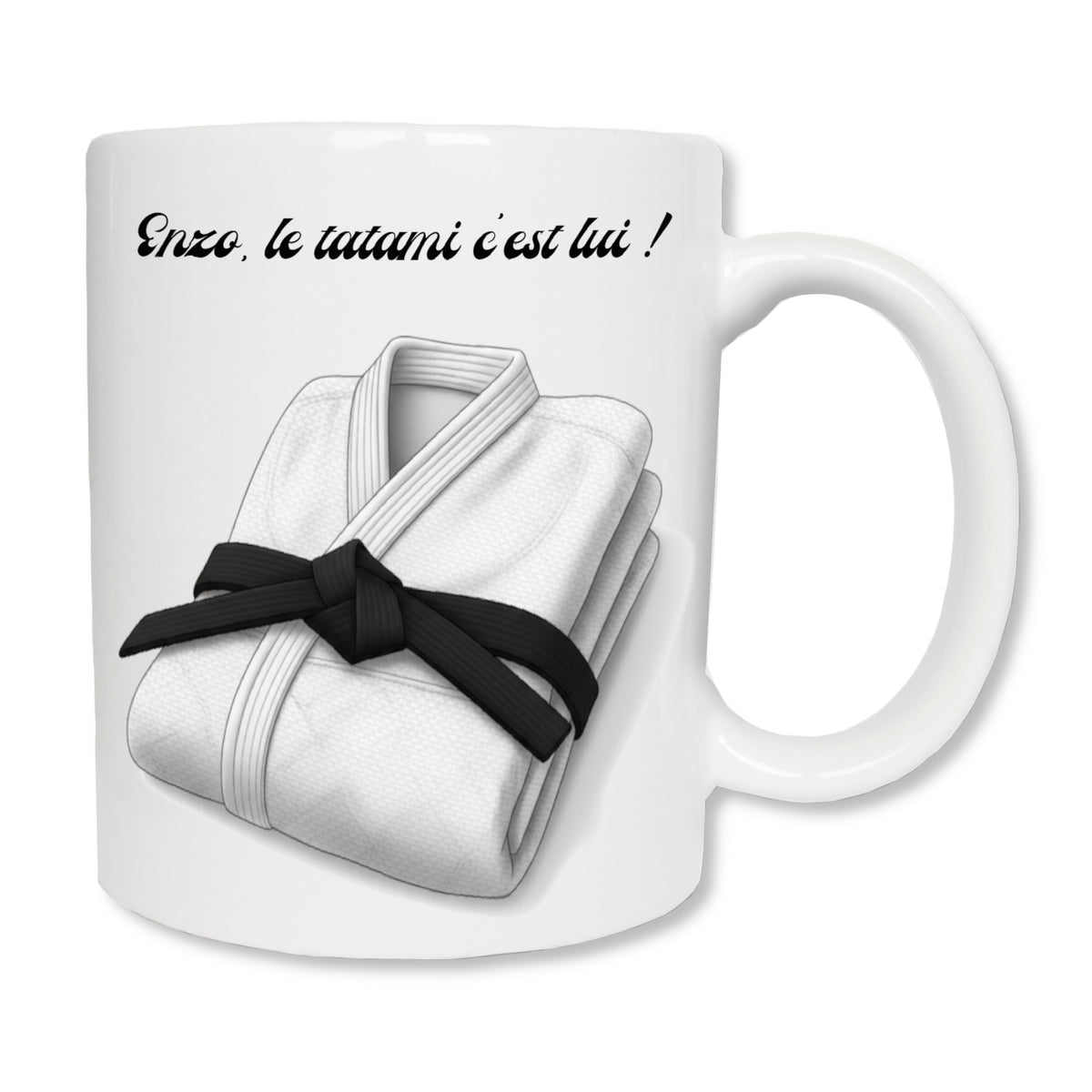 Mug personnalisé judo kimono plié avec prénom – cadeau judoka ceinture anniversaire Noël

