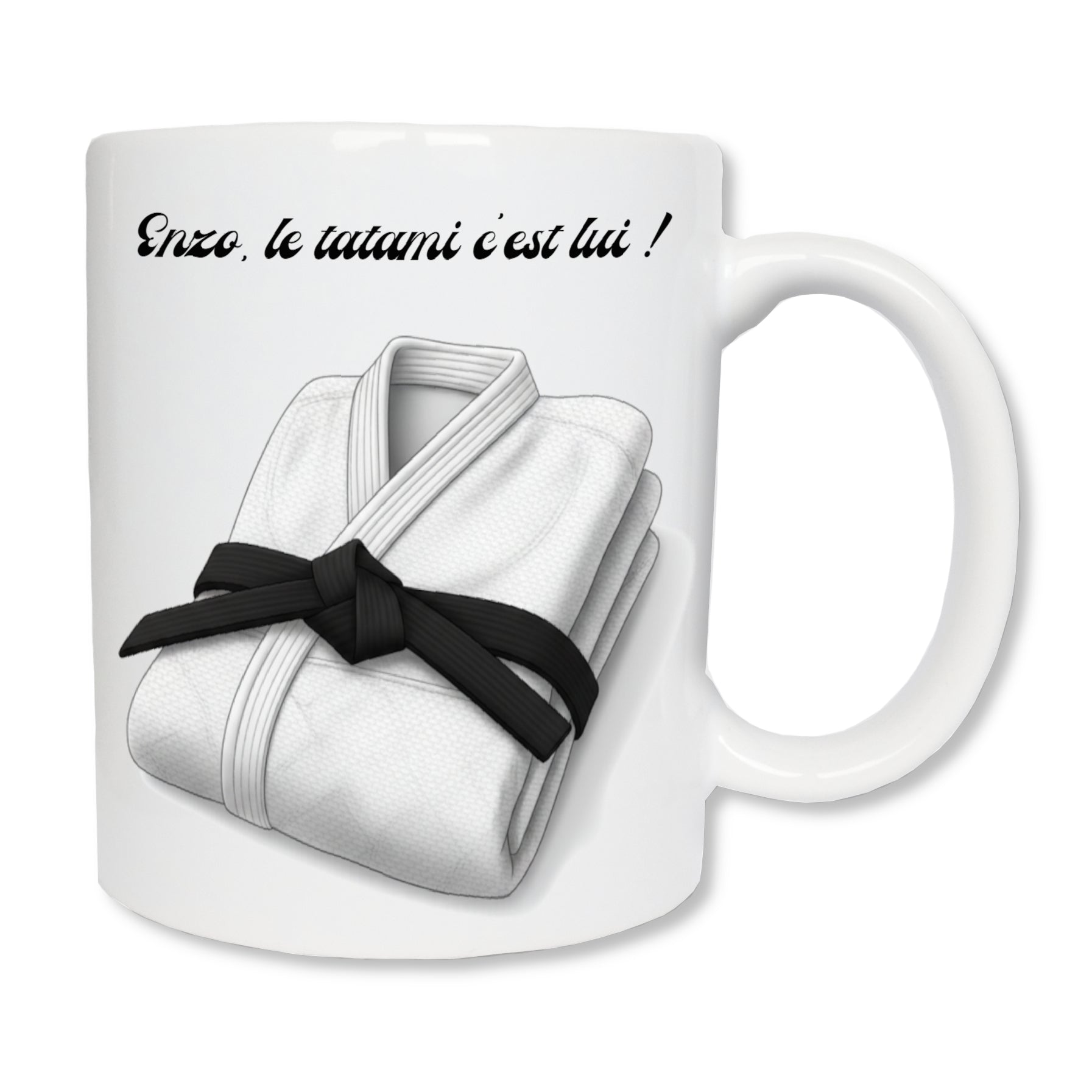 Mug personnalisé judo kimono plié avec prénom – cadeau judoka ceinture anniversaire Noël

