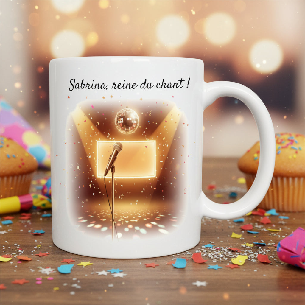 Mug karaoké personnalisé avec prénom – idée cadeau anniversaire passionné de chant
