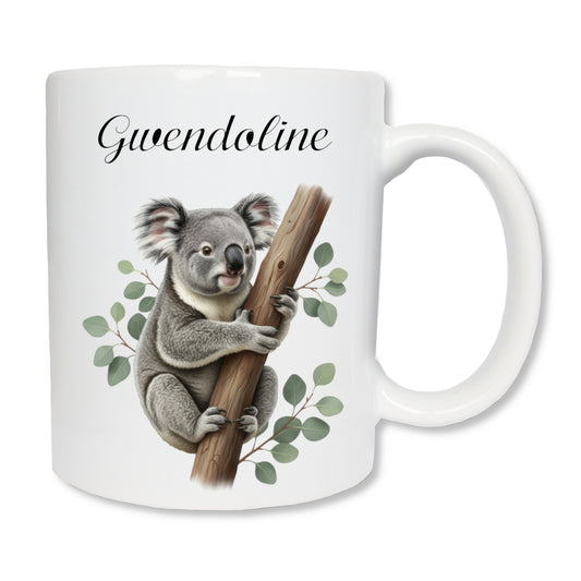 Mug personnalisé avec un koala sur une branche et un prénom