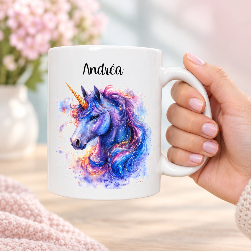 Mug personnalisé avec une tête de licorne et un prénom - Cadeau enfant