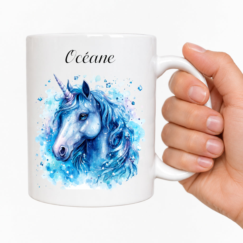 Mug personnalisé avec une tête de licorne et un prénom - Cadeau fille