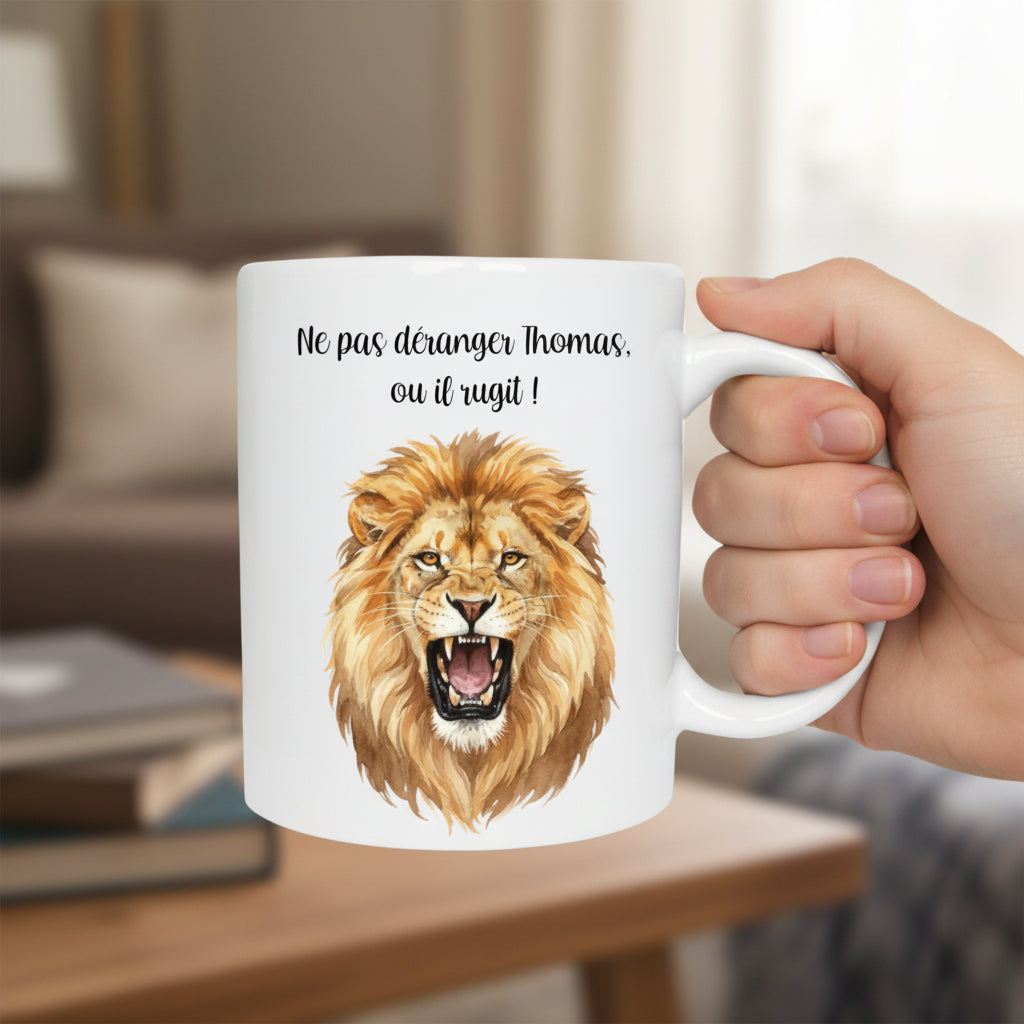 Mug personnalisé avec un lion et un texte - Idée cadeau collègue de travail