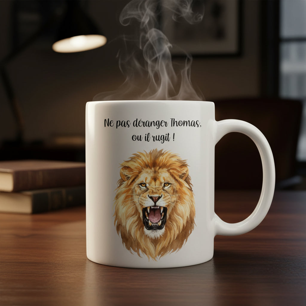 Mug personnalisé avec un lion et un texte - Cadeau anniversaire