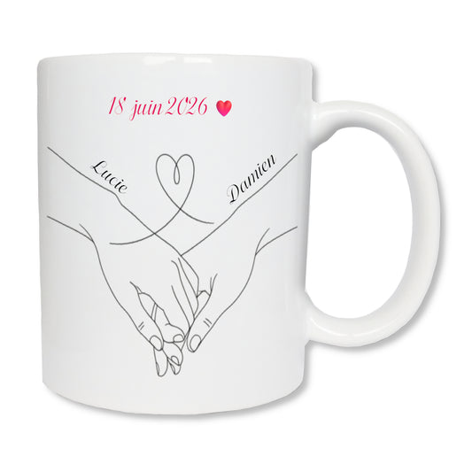 Mug personnalisé mains couple avec prénoms - cadeau amoureux Saint-Valentin