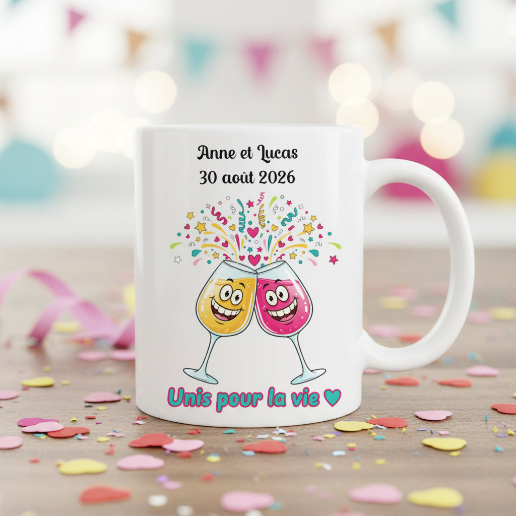 Mug personnalisé mariage rigolo, vue de face
