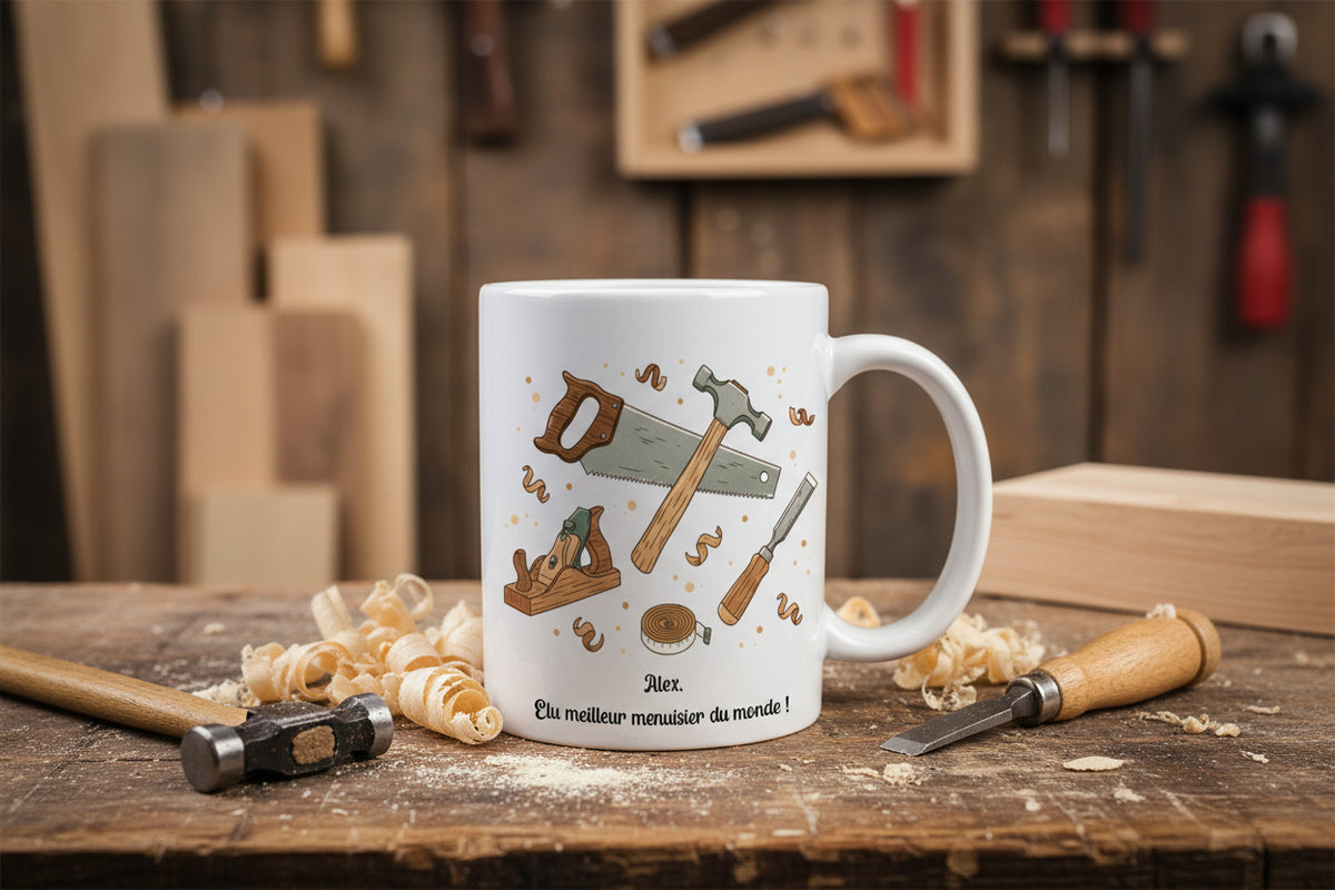 Mug menuisier personnalisé - idée cadeau métier bois