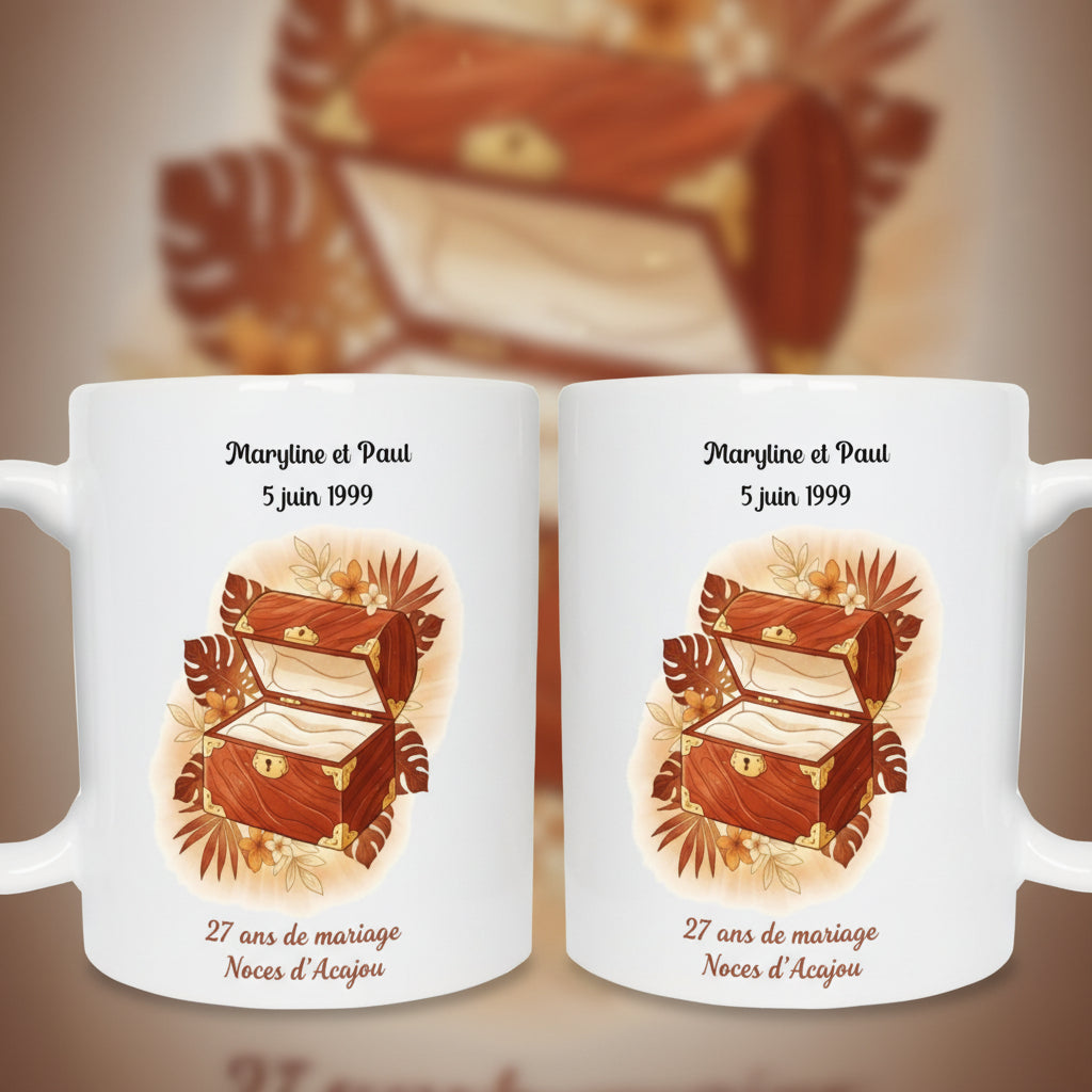 Mug noces d'acajou personnalisé - idée cadeau anniversaire 27 ans mariage

