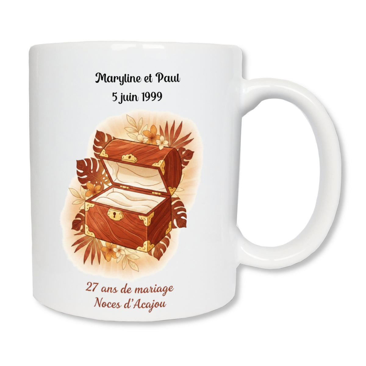 Mug personnalisé 27 ans de mariage noces d'acajou avec prénoms - cadeau couple
