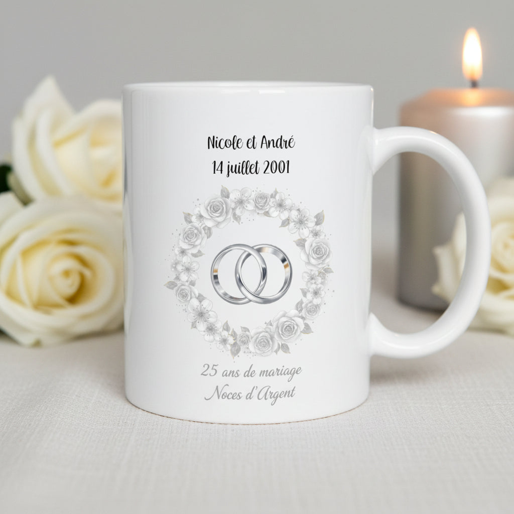 Tasse noces d'argent personnalisée - idée cadeau anniversaire 25 ans mariage

