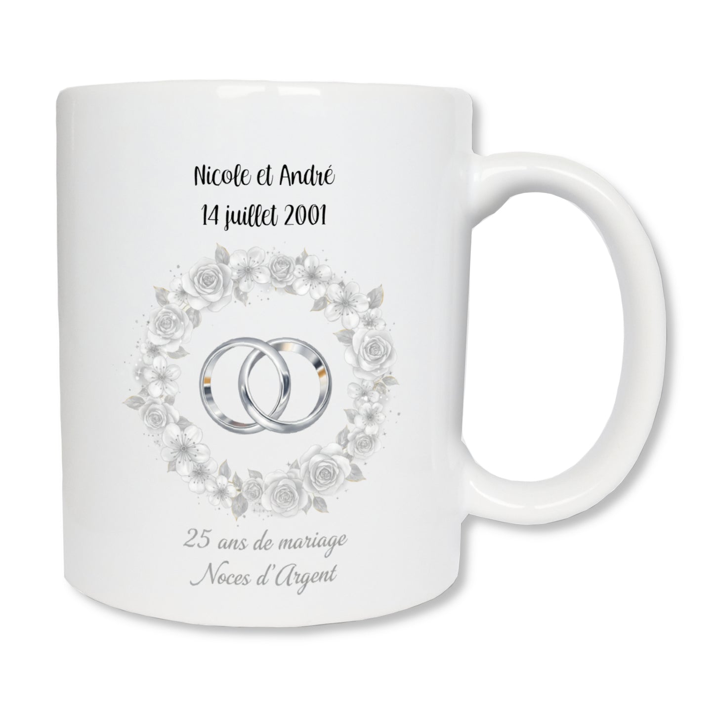 Mug personnalisé 25 ans de mariage noces d'argent avec prénoms - cadeau couple

