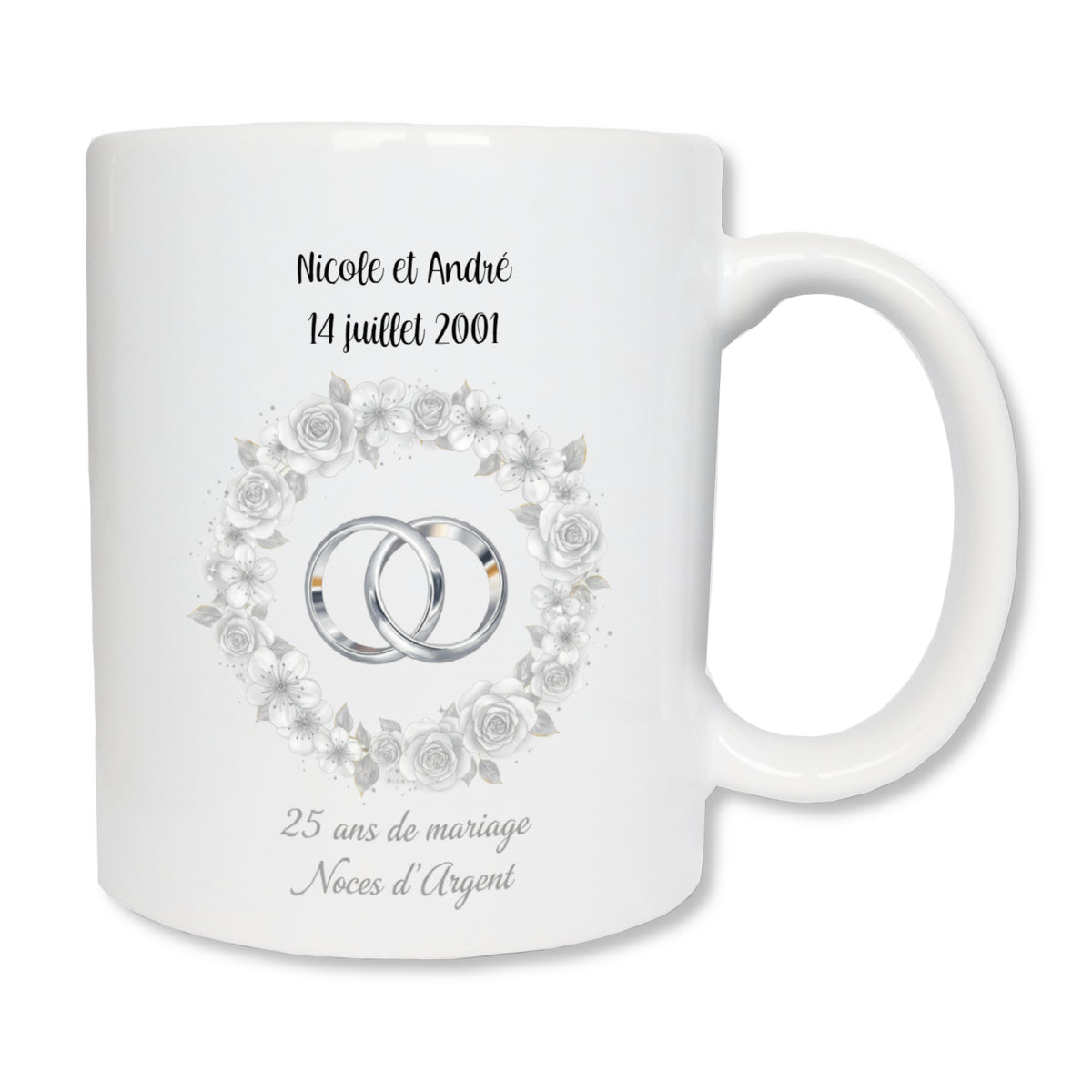 Mug personnalisé 25 ans de mariage noces d'argent avec prénoms - cadeau couple
