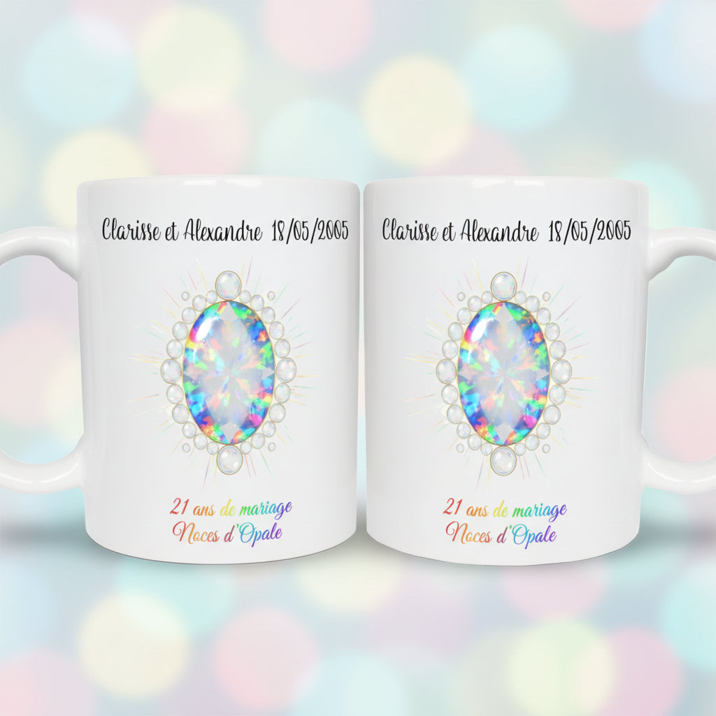 Mug personnalisé 21 ans de mariage noces d'opale avec prénoms - cadeau amoureux
