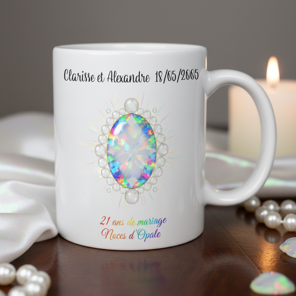 Mug personnalisé 21 ans de mariage noces d'opale avec prénoms - cadeau couple
