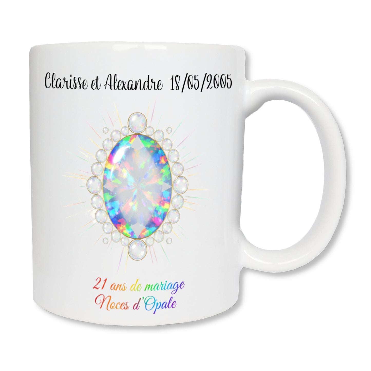Mug personnalisé 21 ans de mariage noces d'opale avec prénoms - cadeau couple

