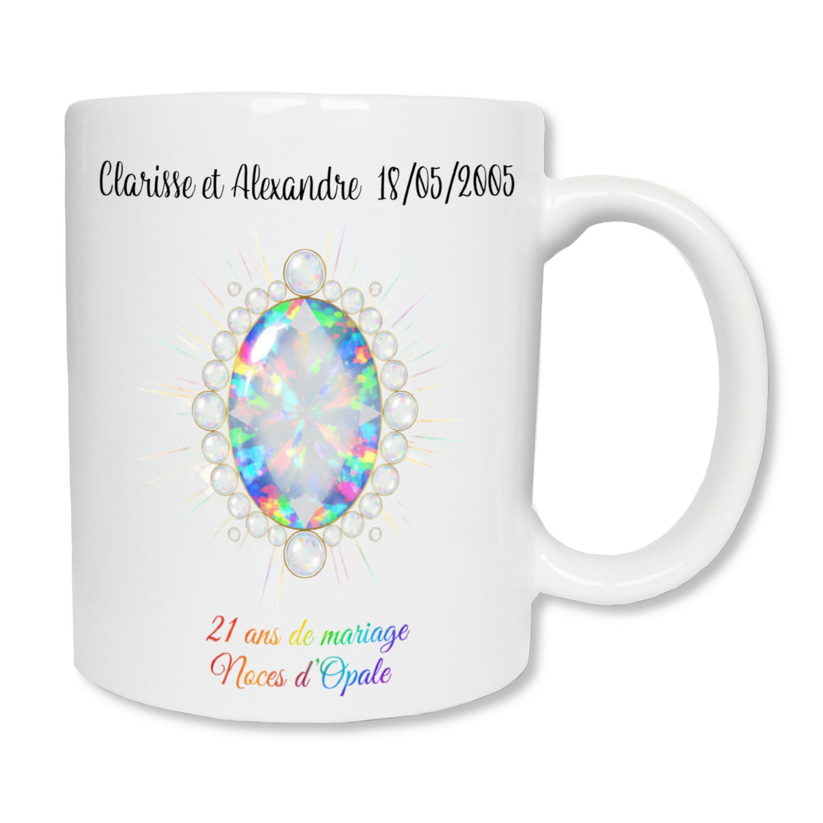Mug personnalisé 21 ans de mariage noces d'opale avec prénoms - cadeau couple
