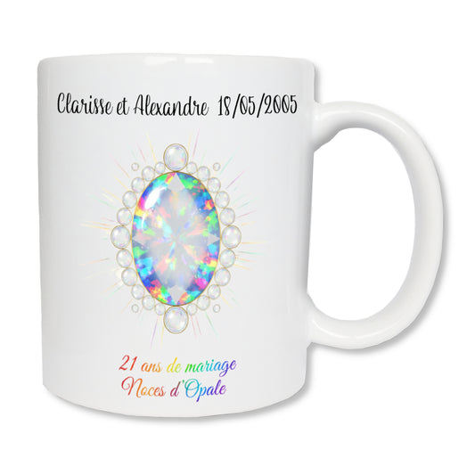 Mug personnalisé 21 ans de mariage noces d'opale avec prénoms - cadeau couple
