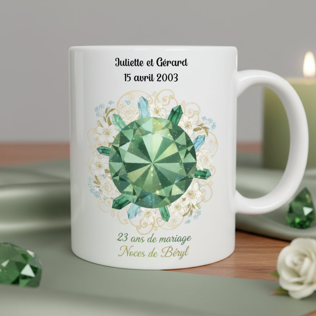 Mug noces de béryl personnalisé - idée cadeau anniversaire 23 ans mariage

