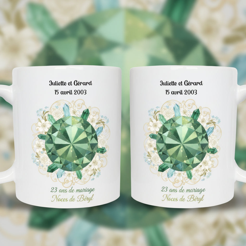 Tasse noces de béryl personnalisée - idée cadeau anniversaire 23 ans couple

