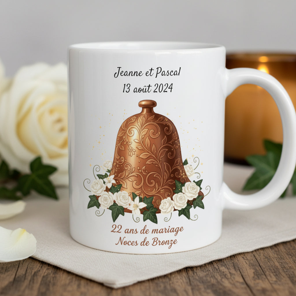 Tasse personnalisée 22 ans de mariage noces de bronze avec prénoms - cadeau couple
