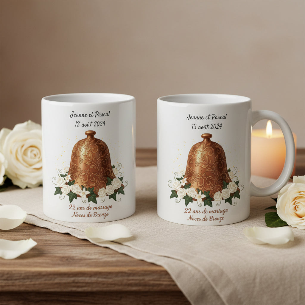 Mug personnalisé 22 ans de mariage noces de bronze avec prénoms - cadeau amoureux
