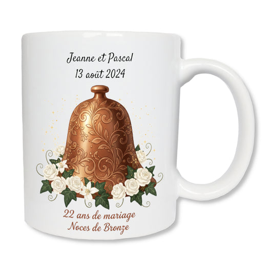 Mug personnalisé 22 ans de mariage noces de bronze avec prénoms - cadeau couple
