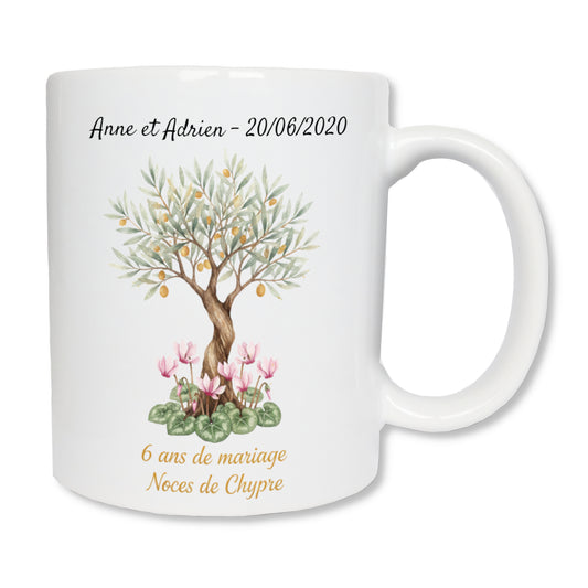 Mug personnalisé 6 ans de mariage noces de chypre avec prénoms - cadeau couple
