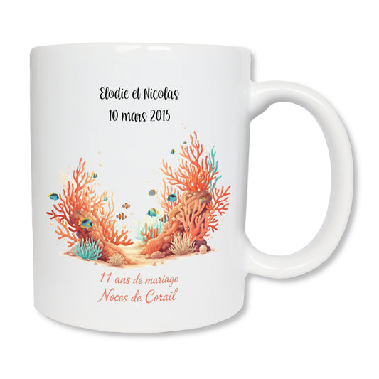 Mug personnalisé 11 ans de mariage noces de corail avec prénoms - cadeau couple
