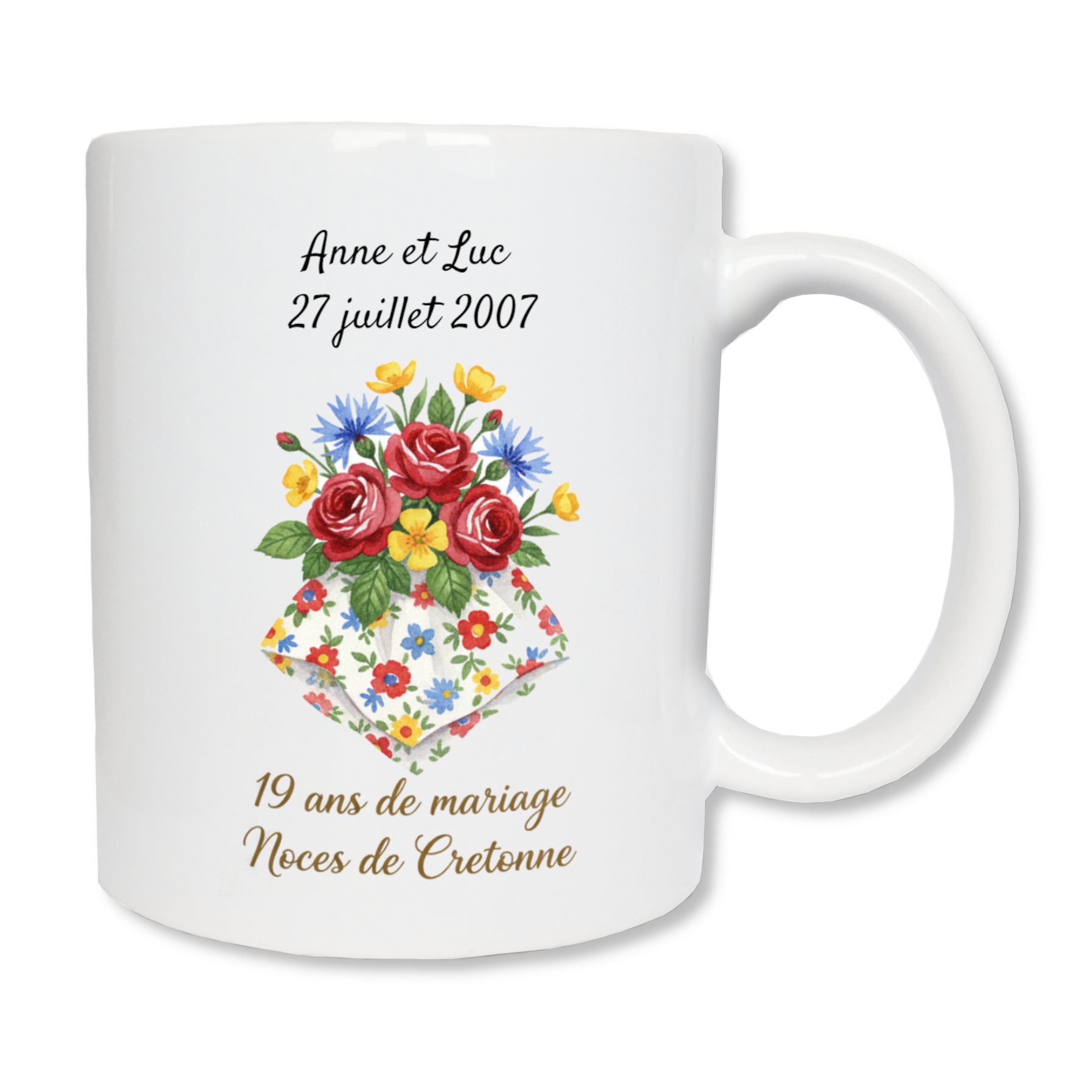 Mug personnalisé 19 ans de mariage noces de cretonne avec prénoms - cadeau couple
