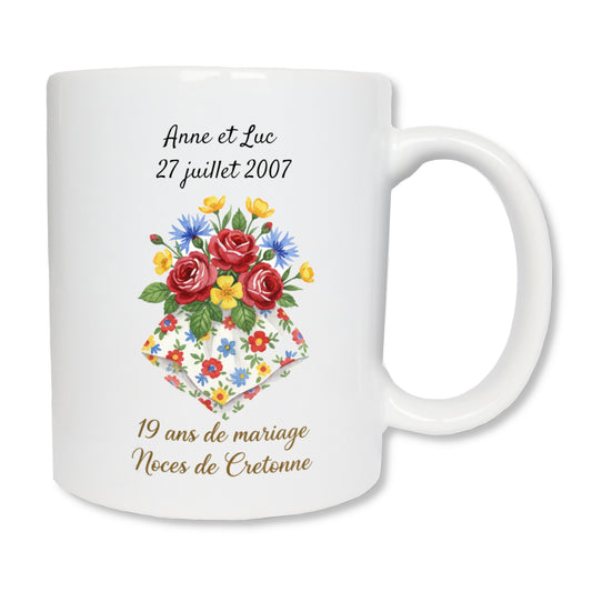 Mug personnalisé 19 ans de mariage noces de cretonne avec prénoms - cadeau couple
