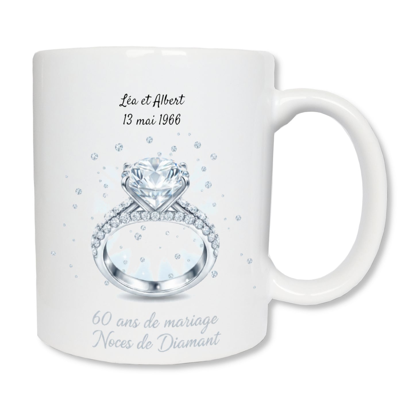 Mug personnalisé 60 ans de mariage noces de diamant avec prénoms - cadeau couple
