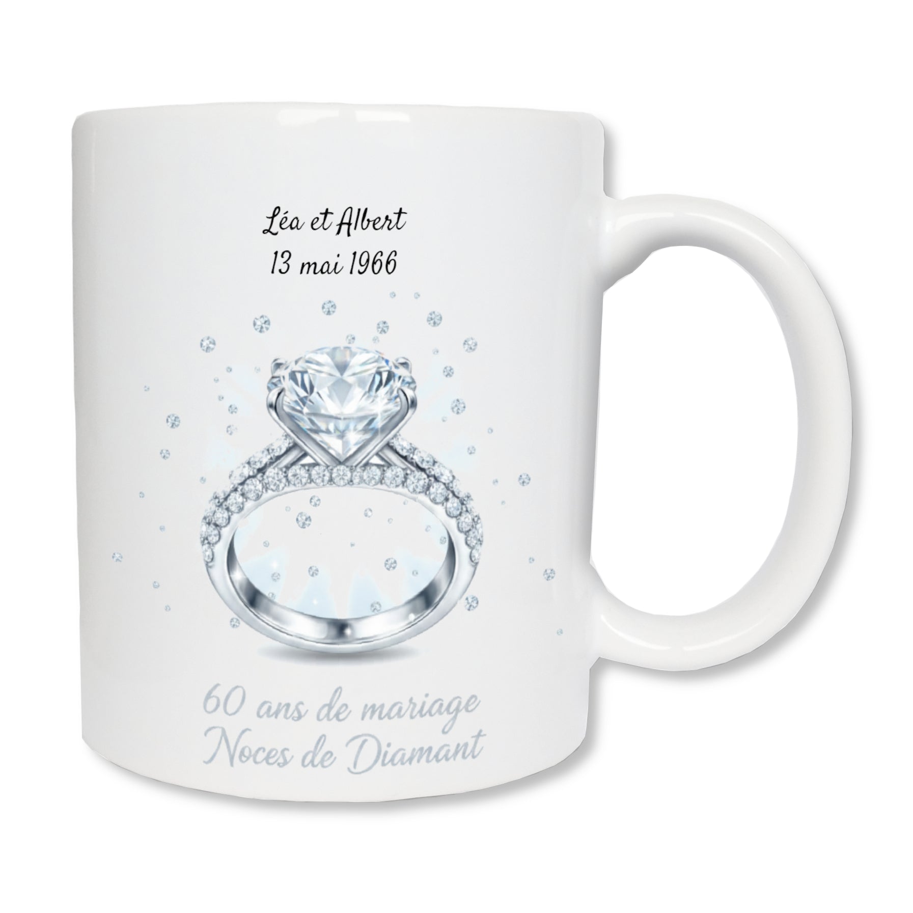 Mug personnalisé 60 ans de mariage noces de diamant avec prénoms - cadeau couple
