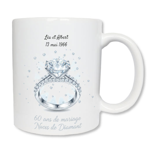 Mug personnalisé 60 ans de mariage noces de diamant avec prénoms - cadeau couple

