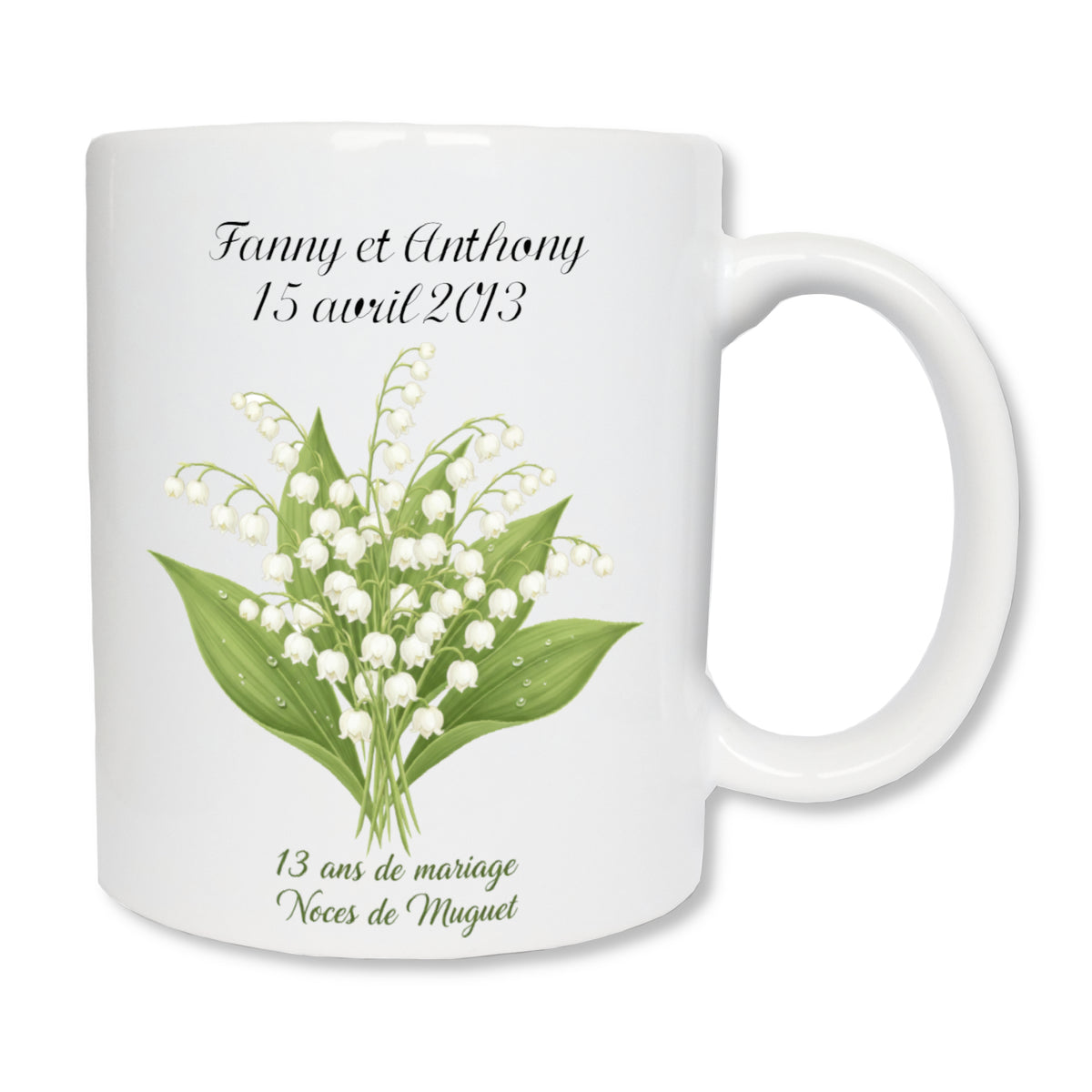 Mug personnalisé 13 ans de mariage noces de muguet avec prénoms - cadeau couple
