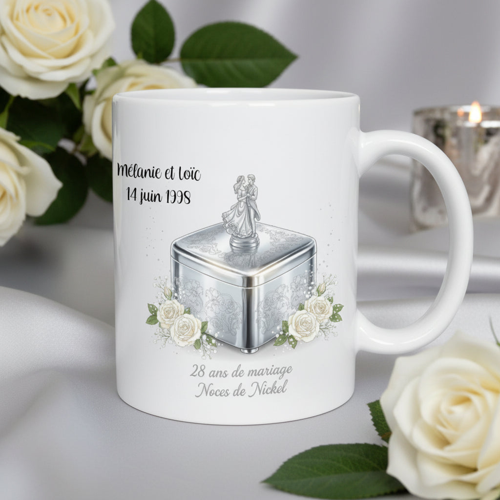Tasse personnalisée 28 ans de mariage noces de nickel avec prénoms - cadeau couple
