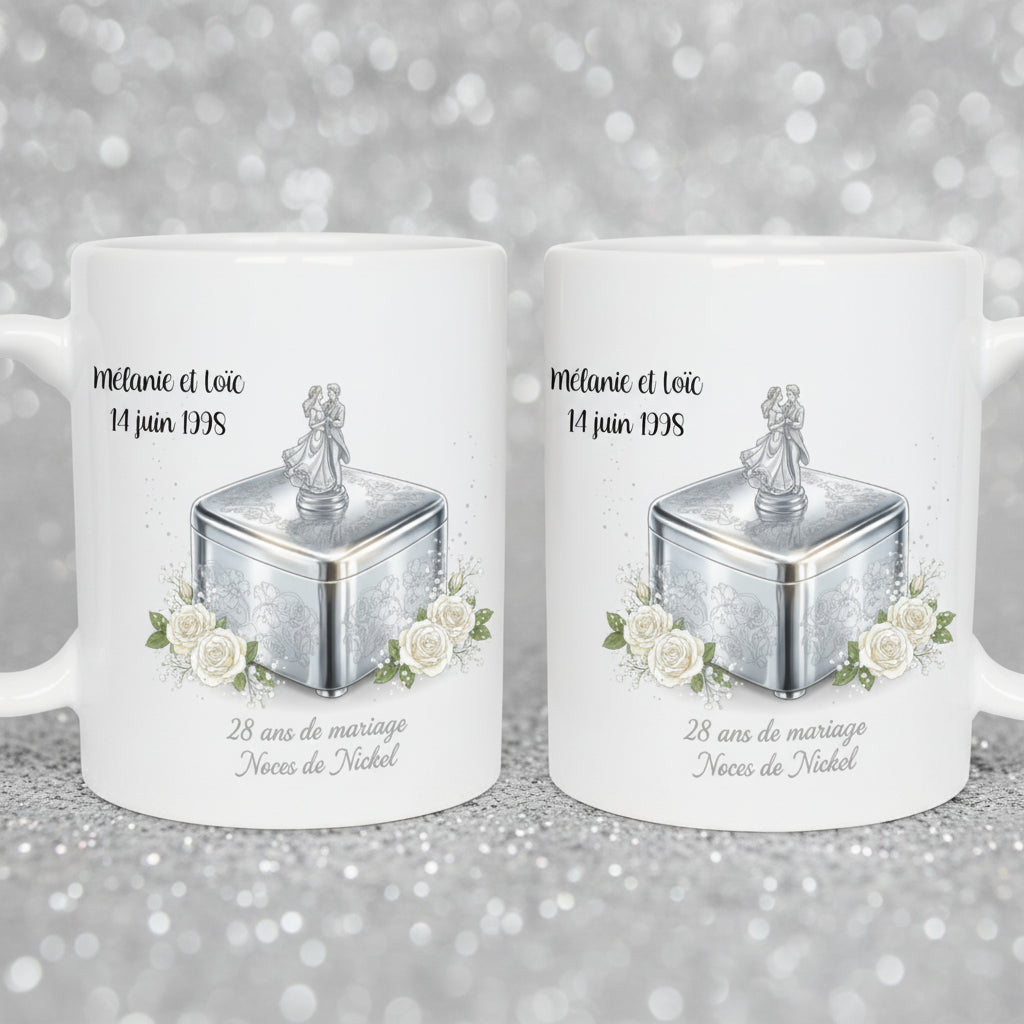 Mug personnalisé 28 ans de mariage noces de nickel avec prénoms - cadeau amoureux
