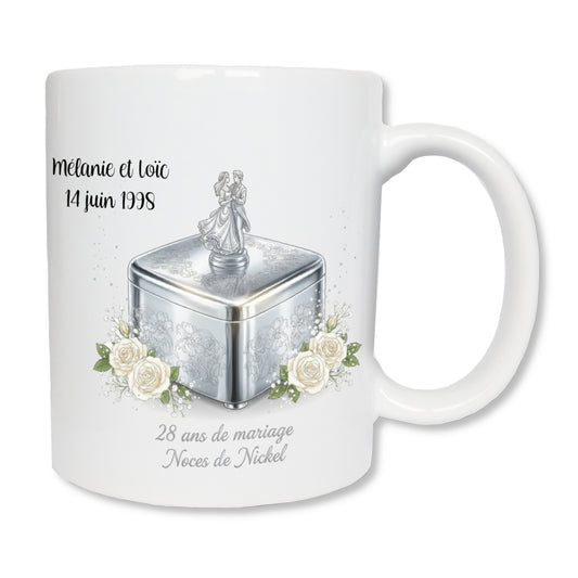 Mug personnalisé 28 ans de mariage noces de nickel avec prénoms - cadeau couple
