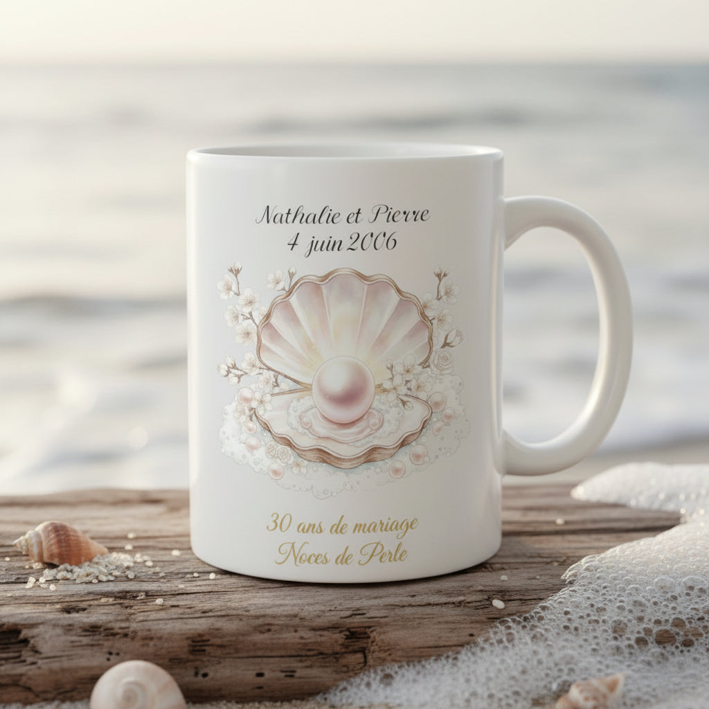 Tasse personnalisée 30 ans de mariage noces de perle avec prénoms - Idée cadeau amoureux

