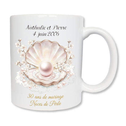 Mug personnalisé 30 ans de mariage noces de perle avec prénoms - cadeau couple
