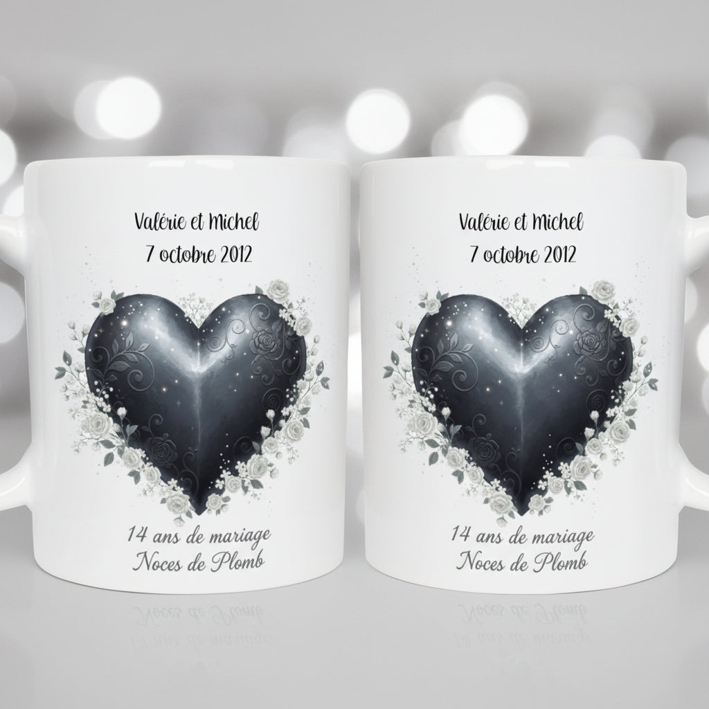 Tasse noces de plomb personnalisé - idée cadeau anniversaire 14 ans mariage

