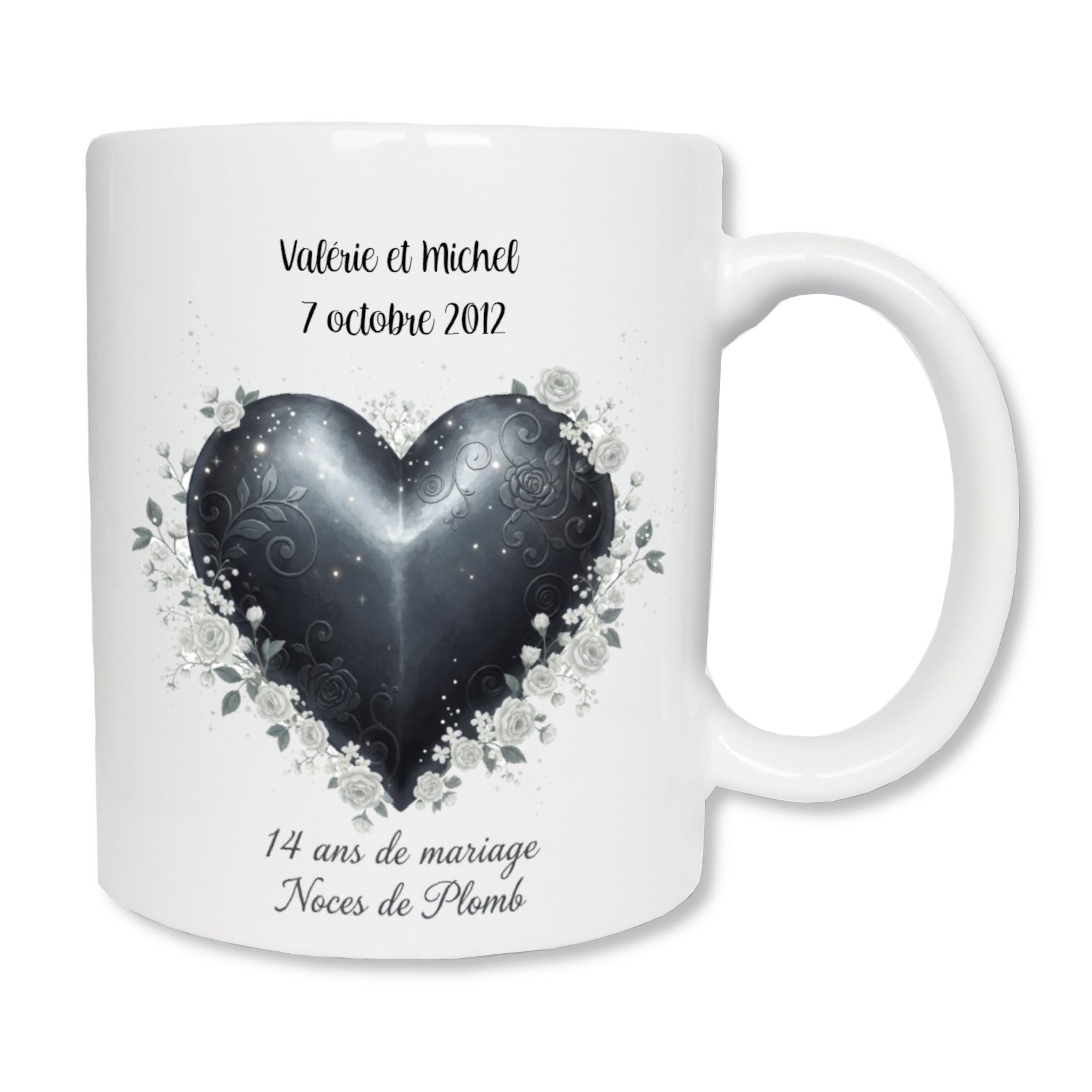 Mug personnalisé 14 ans de mariage noces de plomb avec prénoms - cadeau couple

