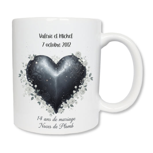 Mug personnalisé 14 ans de mariage noces de plomb avec prénoms - cadeau couple
