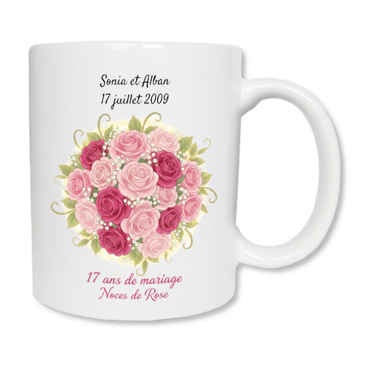 Mug personnalisé 17 ans de mariage noces de rose avec prénoms - cadeau couple
