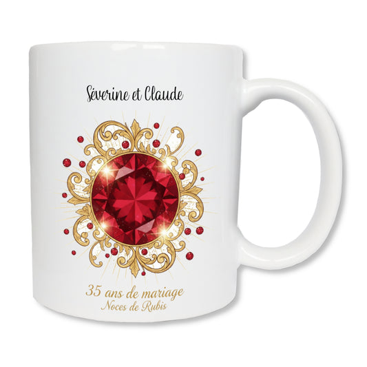 Mug personnalisé 35 ans de mariage noces de rubis avec prénoms - cadeau couple
